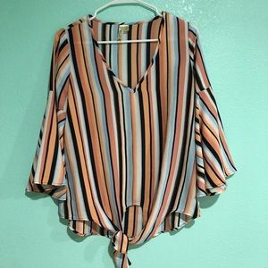 Chenault Striped Bell Sleeve Blouse